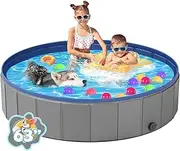 YSJILIDE Portable Dog Pool PVC Pet Swimming Pool Bathtub Collapsible Dog Pool, Hard Plastic Pool for Pets to Swim and Bath (XL-63"x 12" Dark Grey)