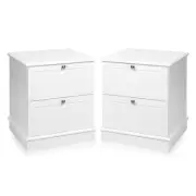 HelloFurniture Harper Freestanding Bedside Table, 2 Drawer (White), Set of 2