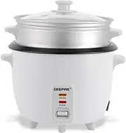 Geepas 450W Rice Cooker & Steamer with Keep Warm Function, 1L | Automatic Cooking, Non-Stick Inner Pot | Make Rice & Steam Healthy Vegetables | Includes Measuring Cup, Spatula & Detachable Power Cord