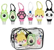 6 Pack Travel Size Bottles with Silicone Keychain Empty Hand Sanitizer Holder Refillable Squeeze Containers Leakproof Flip Cap Plastic Bottles Travel Essentials for Backpack (30ml / 1oz)