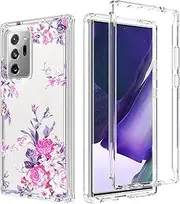 Zoeirc Case for Galaxy Note 20 Ultra 5G, Samsung Note 20 Ultra Clear Case, TPU 360 Full Body Shockproof Hybrid Bumper Crystal Clear Phone Case Cover for Samsung Galaxy Note 20 Ultra (Rose Flower)
