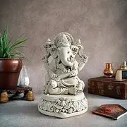 Semeid Ganesha Statue for Home Garden Decor, Hindu God Ganesh Idol Figurine, Handmade Indian Elephant Buddha Sculpture for Meditation, Spiritual Altar, Indoor Outdoor Religious Gift (Antique White)