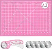 AMASEWART 45mm Rotary Cutter and Mat Set, Fabric Cutter Wheel and 12x18 Inch Self Healing Sewing Cutting Mat, Fabric Rotary Cutter with 5pcs Rotary Blades for Quilting Patchworking Crafts, Pink
