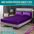 Smooth 2200TC Art Silk Satin fitted Pillowcases Sheet Set KS Double Queen King