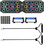 Pushup Handles for Floor - Foldable Strength Training Full Body Workout Board - Fitness Accessories Push-Up at Home Gym with Resistant Bands for Chest Shoulder Back