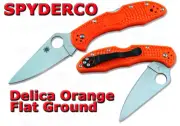 Spyderco ORANGE Delica 4 Flat Ground Plain Edge Knife C11FPOR NEW