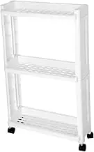OHPHCALL Slim Slide Out Storage Tower Pp Material 3-Tier Cupboard Mobile Wheel Rack for Home