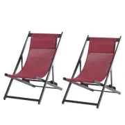 Garden Deck Chairs, Set of 2, Folding, Portable for Beach/Patio, Durable, Red