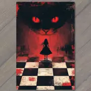 4x6" Chessboard Girl Fiery Cat Eyes Sinister Red Glow Gothic Nightmare