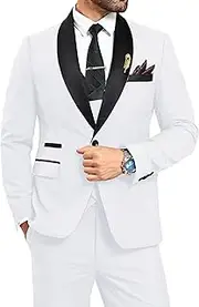 [Elionm] Mens Tuxedo Suits Slim Fit 3 Piece Shawl Lapel Wedding Prom Suit for Men Formal Jacket Vest Pants Set
