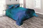 Fractal Quilted Coverlet & Pillow Shams Set, Surreal Hazy Colors Print