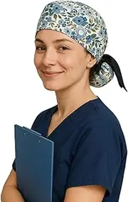 Surgical Scrub Ponytail Working Caps floral, Women Nursing Hats with Buttons Adjustable
