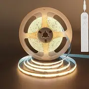 Clearhill 5V COB LED Strip Lights with PIR Movement Sensor,Time-Delay Adjustable,Two Power Supply Ways,Battery Powered(no Battery),3.28FT/1M,Warm White 3000K,320LEDs/M,8mm Width,for Cabinet