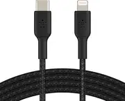 Belkin Braided USB-C to Lightning Cable (iPhone Fast Charging Cable for iPhone 8 or Later) Boost Charge MFi-Certified iPhone USB-C Cable, Black 2M, 6.6FT (CAA004bt2MBK)