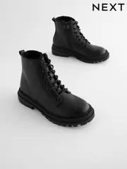 Matt Black Standard Fit (F) Warm Lined Lace-Up Ankle Boots (Q97833) | $63 - $79
