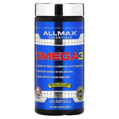 2 X ALLMAX Nutrition, Omega-3, Ultra-Pure Cold-Water Fish Oil Concentrate, 180 S