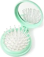 Mini Hair Brush with Mirror Compact Hair Brush for Purse Folding Hair Brush Travel Size, Small Hairbrush for Women Purse, Portable for Travel Pocket (Green)