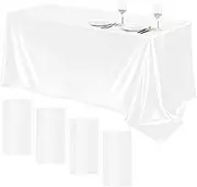 TURSTIN 4 Packs Satin Tablecloth 102 x 58 Inch Overlay Satin Table Cover Rectangle Bright Silk Tablecloth Smooth Fabric Table Decoration for Wedding Banquet Party Events, White