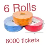 6 Raffle Tickets Double Roll of 1000 Raffle Ticket 50/50 Carnival parties Events