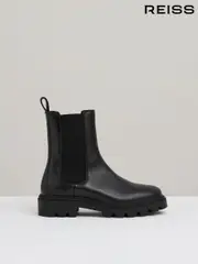 Reiss Black Theresa Leather Cleated Sole Chelsea Boots (AA1969) | $395