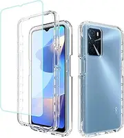 [Jhxtech] Oppo A16/Oppo A16S/Oppo A54S CPH2273 Case with Tempered Glass Screen Protector Clear Full Body Protection Hard PC Shell TPU Bumper for OPPO A16 4G (Clear)