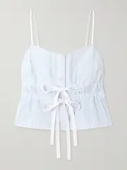 [Gucci] Gucci - Tie-front Striped Cotton Oxford Camisole - White - IT46 IT 46 White