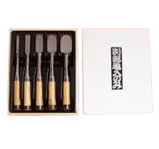 Vintage Japanese Chisel 5set Nomi / Banshu-Miki HSS, red oak handle, chisel