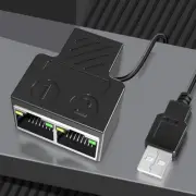 High-Speed RJ45 Splitter + USB 1 to 2 Network Extender Dual LAN Ethernet Socket