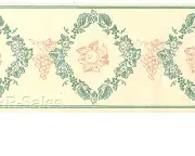 White Green Burgundy Fruit Clump Diamond Leaf Kitchen Vtg Wallpaper Wall Border