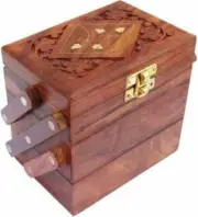 Wooden Jewelry Flip Flap Box Makeup and Ring Storage Earring Bracelet Organizer