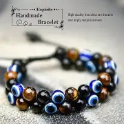 Lucky Evil Eye Bead Triple Protection Braided Bracelet Handmade Healing Jewelry