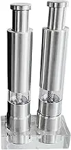 yuksok 2X Pepper Mill Grinder Salt and Pepper Grinder Thumb Push Button Seasoning Mill Pepper and Salt Grinder for Travel Household, Acrylic Base