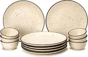 Bodhi House solid Handcrafted Stoneware Ceramic Dinner Set, 12 Pieces Dish Set Serving for 6, Microwave and Dishwasher Safe, Bone-ash Free, Crockery Set for Dining and Gifting, Beige