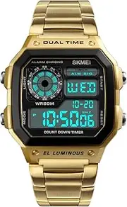 Mens Digital Square Face Sport Watch with Alarm Stopwatch Luminous