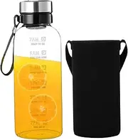Water Bottle with Time Marker 2l Clear High Borosilicate Glass Water Bottles with Lanyard, Sleeve & Removable Filter Leakproof Dishwasher Safe Bottle for Home, Office, Sports Glass