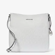 Michael Kors Jet Set Large Metallic Signature Logo Messenger Bag-optic White