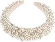 Pearl Hair Accessories Jeweled Headband Pearl Headband Pearl Padded Hairband Bridal Wide Hair Hoop Hair Accessories for Women Girls Bridal Headband (White, One Size)