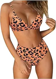 [YAUASOPA] Women 3 Piece Cheetah Leopard Print Bikini Set Swimsuit with Sarongs Cover Ups Beach Skirt Bathing Suit
