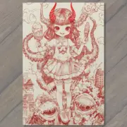 FLATCARD Devil Girl Ice Cream Tentacles Chaos City Retro Horror Red Ink