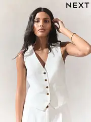 White Button Through V-Neck Waistcoat (AM2200) | $64