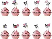 24pcs kuromi and melody Cake Toppers Cupcake Toppers Cake Decorations,kuromi and melody Birthday Party Supplies Decorations (1)