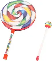 Lollipop Drum with Mallet Rainbow Hand Drum Stick Toy Set Percussion Instrument for Kids 20CM, Children Hand , Lollipop Toy