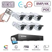 ZOSI 4K 8Ch NVR POE Security Cameras System Ip67 Human Detection 2TB HDD Audio