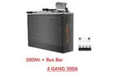 VoltX 12V 100Ah Slim Lithium Battery + Bus Bar M8 Power Distribution Terminal Block (4 GANG 300A Black)