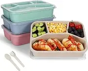 4 Pack Bento Lunch Box, Portable Straw Bento, Lunch Containers with 4 Compartment, Food Meal Prep Containers, Suitable for Schools, Companies, Work and Travel (21.5 * 16.2 * 5.5 CM)