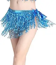 [Costume Bay] Tassel Sequins Skirt Shorts Fringe Sparkly Belly Dance Hip Scarf Belt Latin Dance Performance Waist Scarf Sequin Wrap Rave Costume for Women & Girl