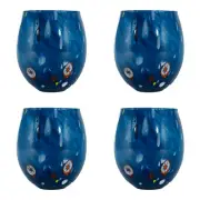 Set of Four 4 Murano Glass Drinking Tumblers Blue Handmade Millefiori Venice