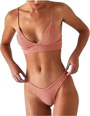 [Generic] Two Piece Dresses for Teens Set Bikini Two Women Piece Up Push Sexy Swimsuit Up Halter Solid High Lace Cut Swimwears Tankinis Set Bathing Suit Top