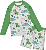 [GuoChe] Baby Boys Rash Guard Sets Hand Drawn Dinosaurs Toddler Long Sleeve 2 Piece Swimsuit UV Sun Protection (3T-10)