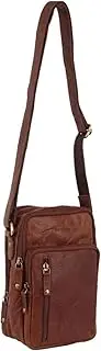 [Pierre Cardin] Men's Rustic Leather Cross Body Messenger Bag with Adjustable Shoulder Strap, Chestnut